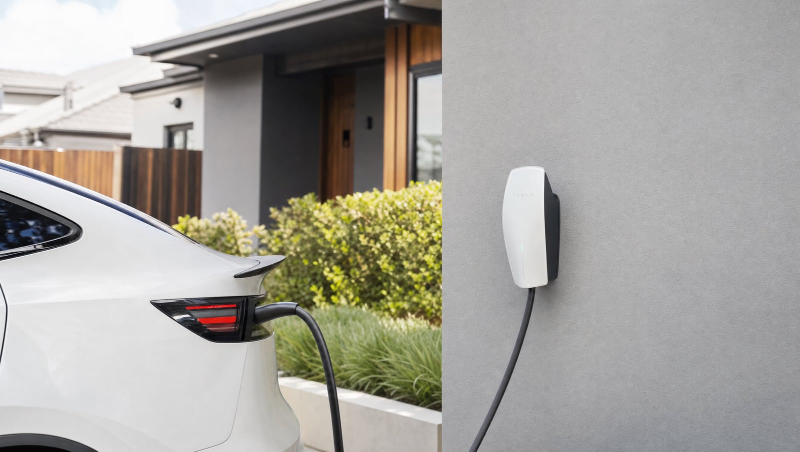 Tesla EV charger installed at a home